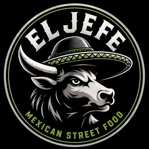 El Jefe Mexican Street Food logo featuring a bull wearing a sombrero in a circular badge design
